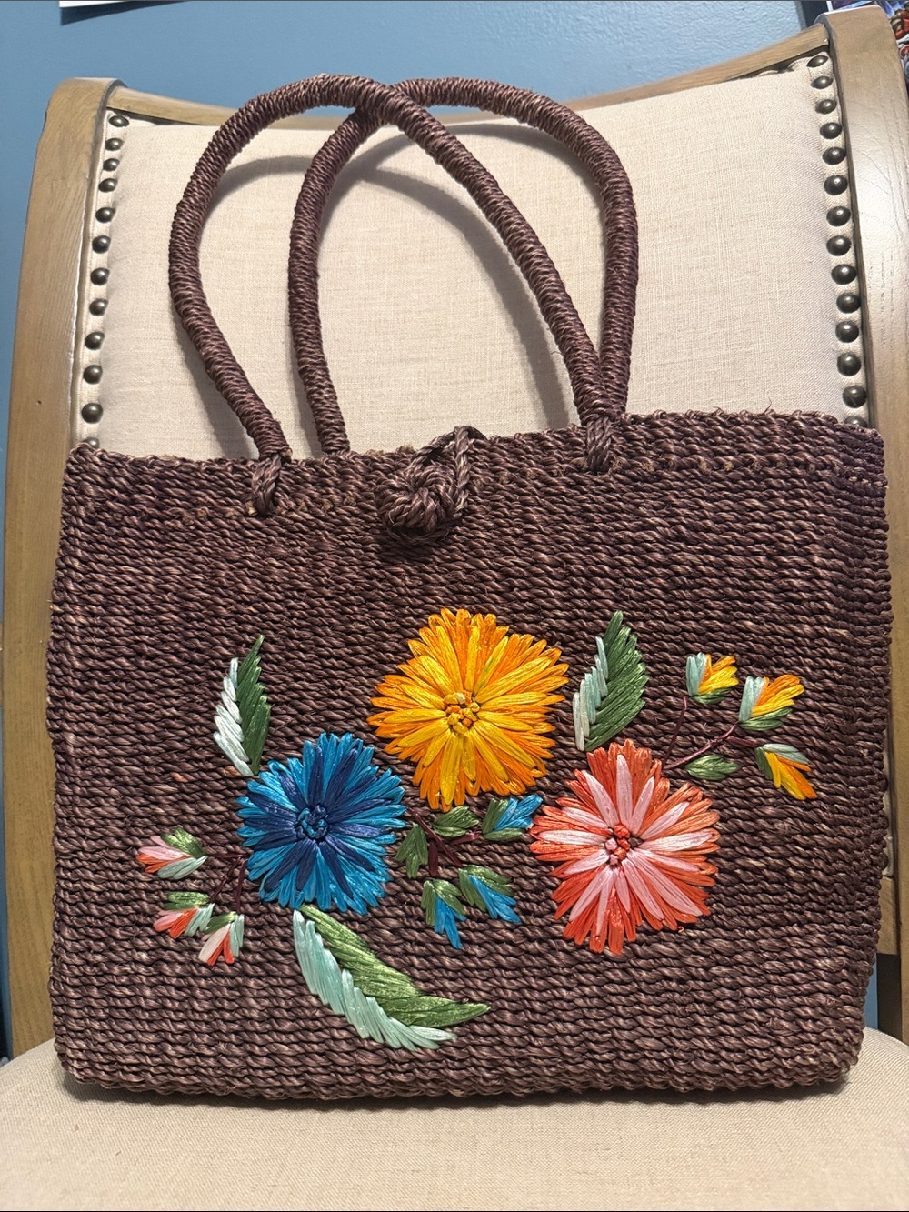 Woven Floral Embroidered Tote Bag